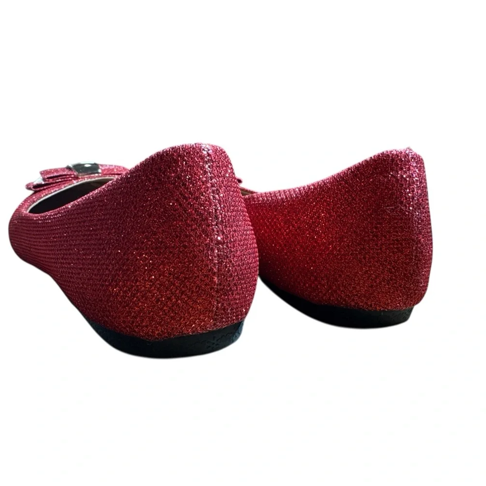 BNWOB Jeru Belinda Red Glitter Sparkle Flat Shoes 7.5 Wizard of Oz Shoes 7.5 - Picture 3 of 7